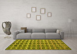 Machine Washable Abstract Yellow Modern Rug in a Living Room, wshabs5062yw