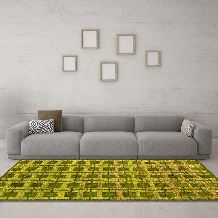 Machine Washable Abstract Yellow Modern Rug in a Living Room, wshabs5062yw