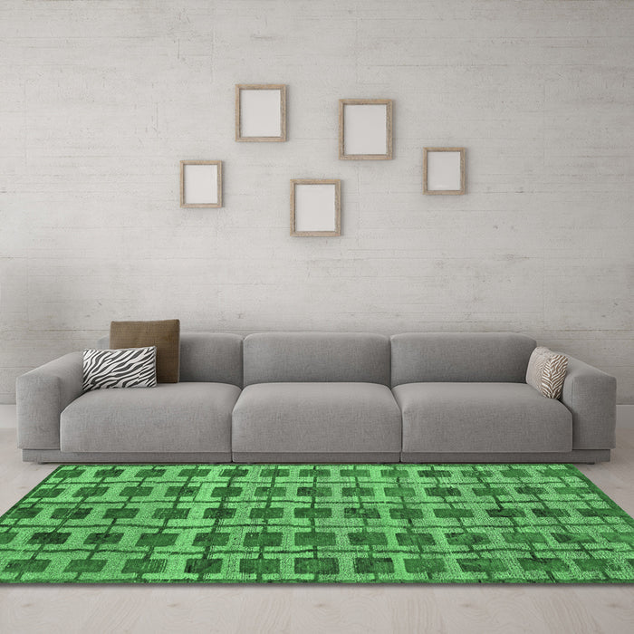 Machine Washable Abstract Emerald Green Modern Area Rugs in a Living Room,, wshabs5062emgrn
