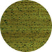 Round Machine Washable Abstract Green Modern Area Rugs, wshabs5063grn