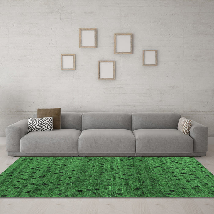 Machine Washable Abstract Emerald Green Modern Area Rugs in a Living Room,, wshabs5063emgrn