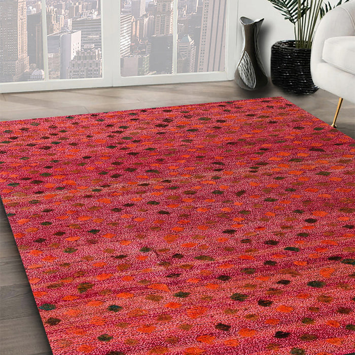 Machine Washable Abstract Red Rug in a Family Room, wshabs5063