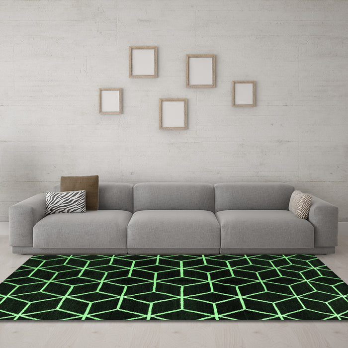 Machine Washable Abstract Emerald Green Modern Area Rugs in a Living Room,, wshabs5064emgrn