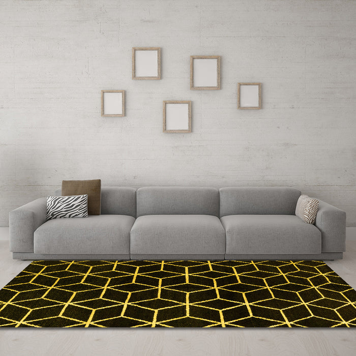 Machine Washable Abstract Yellow Modern Rug in a Living Room, wshabs5064yw