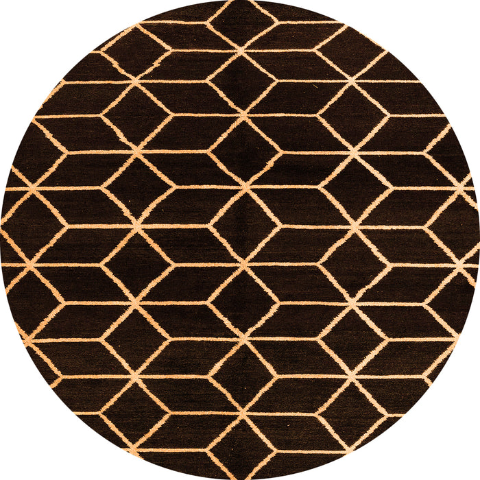 Round Machine Washable Abstract Orange Modern Area Rugs, wshabs5064org