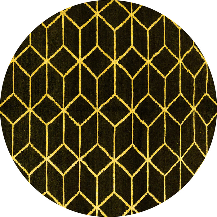 Round Abstract Yellow Modern Rug, abs5064yw
