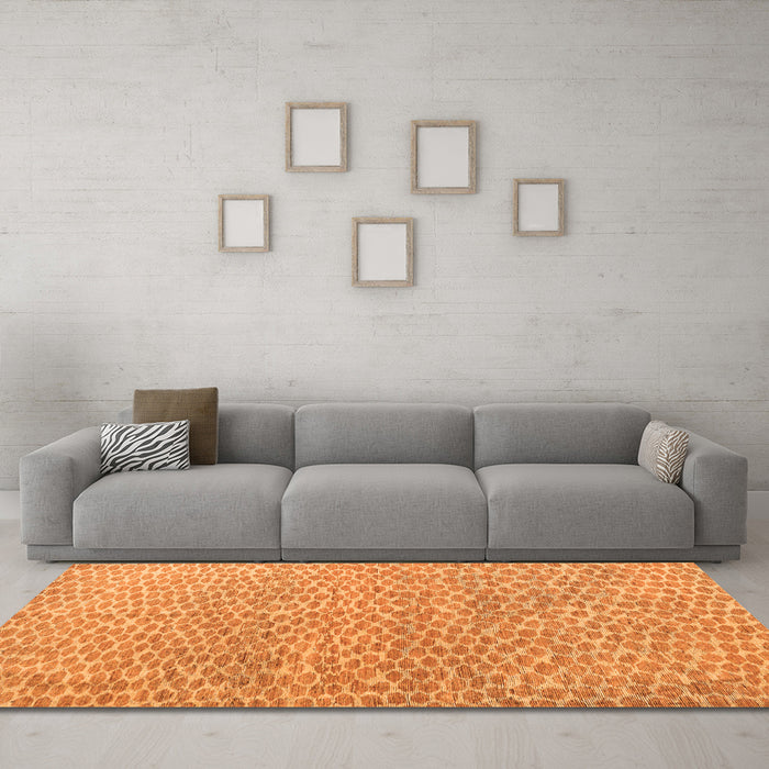 Machine Washable Abstract Orange Modern Area Rugs in a Living Room, wshabs5065org