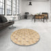 Round Machine Washable Abstract Yellow Rug in a Office, wshabs5066