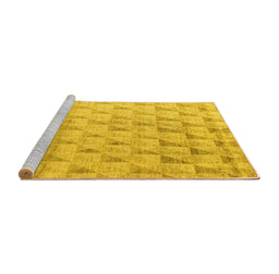 Sideview of Machine Washable Solid Yellow Modern Rug, wshabs5066yw