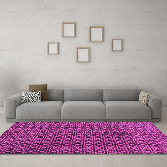 Machine Washable Abstract Pink Modern Rug in a Living Room, wshabs5067pnk