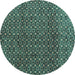 Round Machine Washable Abstract Turquoise Modern Area Rugs, wshabs5067turq