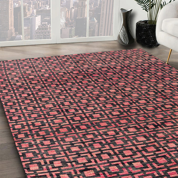 Machine Washable Abstract Vermilion Red Rug in a Family Room, wshabs5067