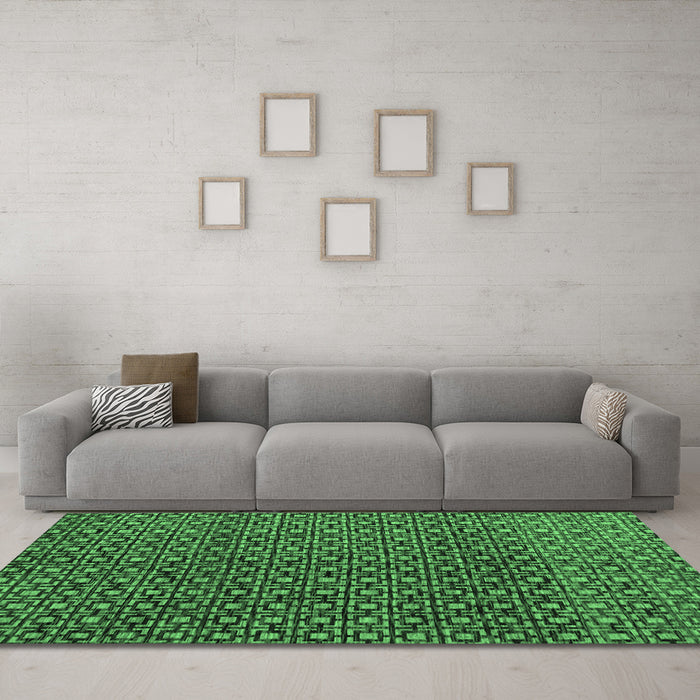 Machine Washable Abstract Emerald Green Modern Area Rugs in a Living Room,, wshabs5067emgrn