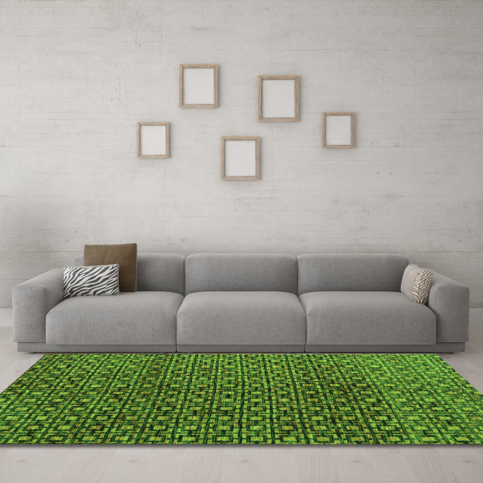 Machine Washable Abstract Green Modern Area Rugs in a Living Room,, wshabs5067grn