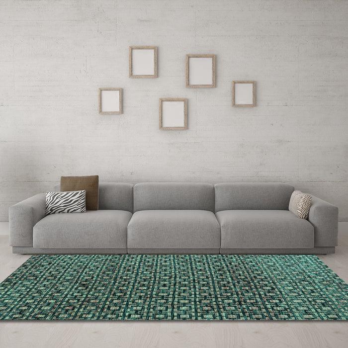 Machine Washable Abstract Turquoise Modern Area Rugs in a Living Room,, wshabs5067turq