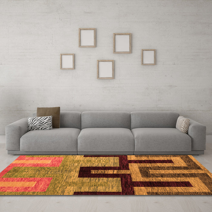 Machine Washable Abstract Orange Modern Area Rugs in a Living Room, wshabs5068org