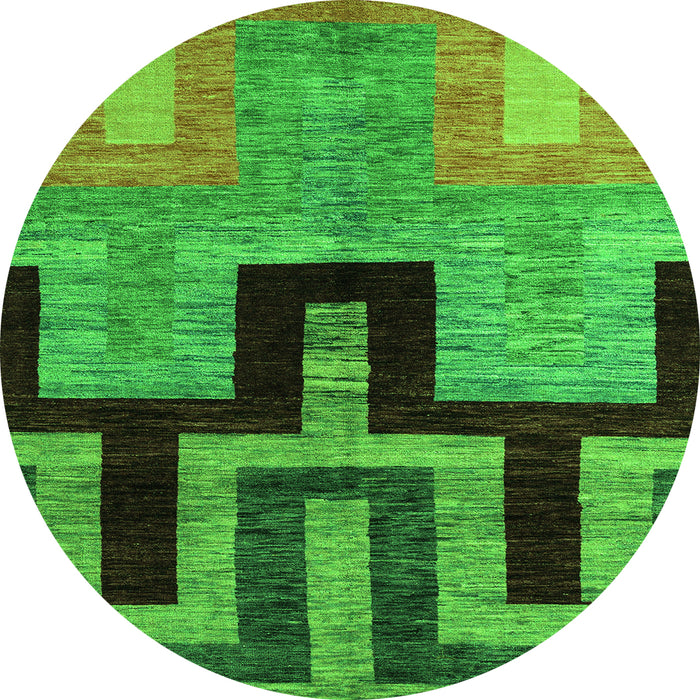 Round Abstract Green Modern Rug, abs5068grn