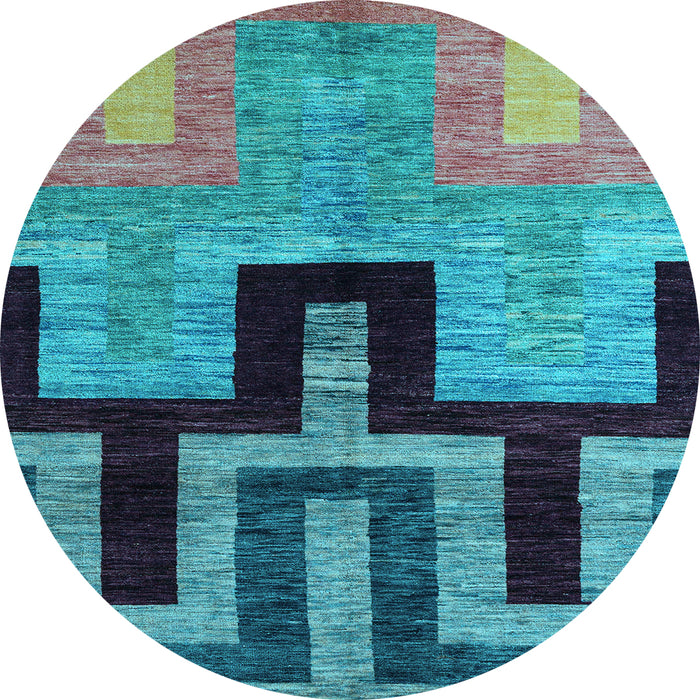 Round Machine Washable Abstract Light Blue Modern Rug, wshabs5068lblu