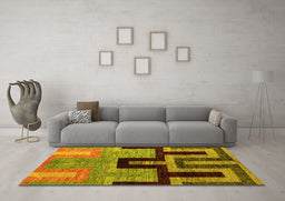 Machine Washable Abstract Yellow Modern Rug in a Living Room, wshabs5068yw