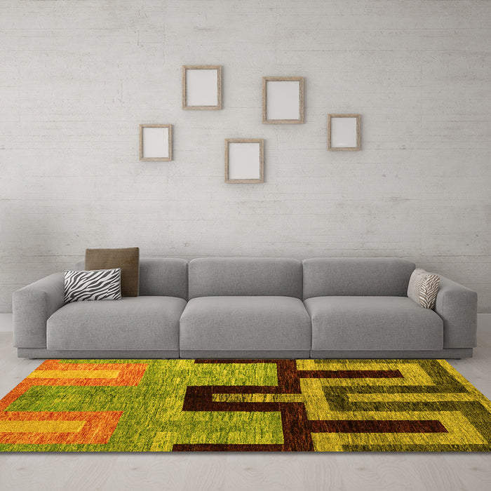 Machine Washable Abstract Yellow Modern Rug in a Living Room, wshabs5068yw
