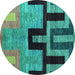 Round Machine Washable Abstract Turquoise Modern Area Rugs, wshabs5068turq