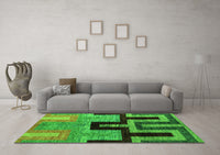 Machine Washable Abstract Green Modern Rug, wshabs5068grn