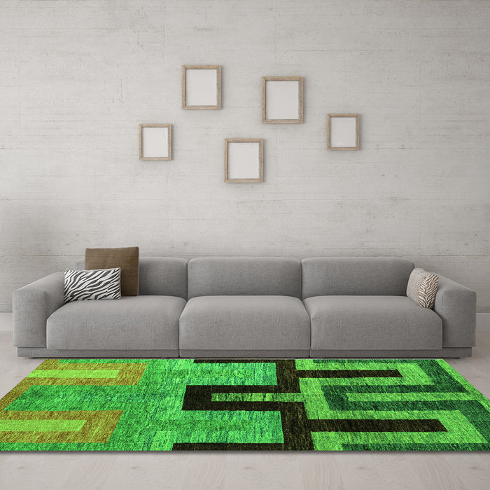 Machine Washable Abstract Green Modern Area Rugs in a Living Room,, wshabs5068grn