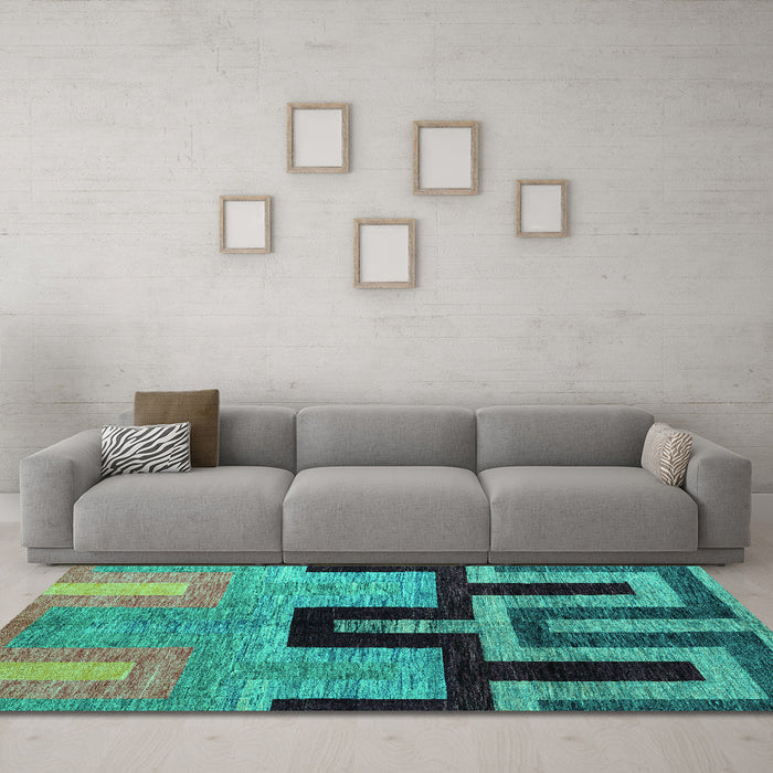 Machine Washable Abstract Turquoise Modern Area Rugs in a Living Room,, wshabs5068turq