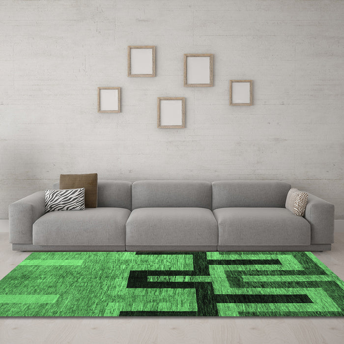 Machine Washable Abstract Emerald Green Modern Area Rugs in a Living Room,, wshabs5068emgrn