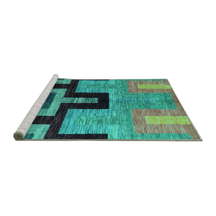 Sideview of Machine Washable Abstract Turquoise Modern Area Rugs, wshabs5068turq