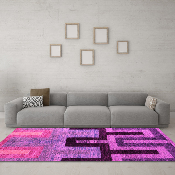 Machine Washable Abstract Pink Modern Rug in a Living Room, wshabs5068pnk