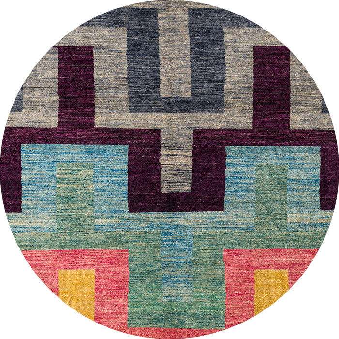 Round Abstract Maroon Purple Modern Rug, abs5068