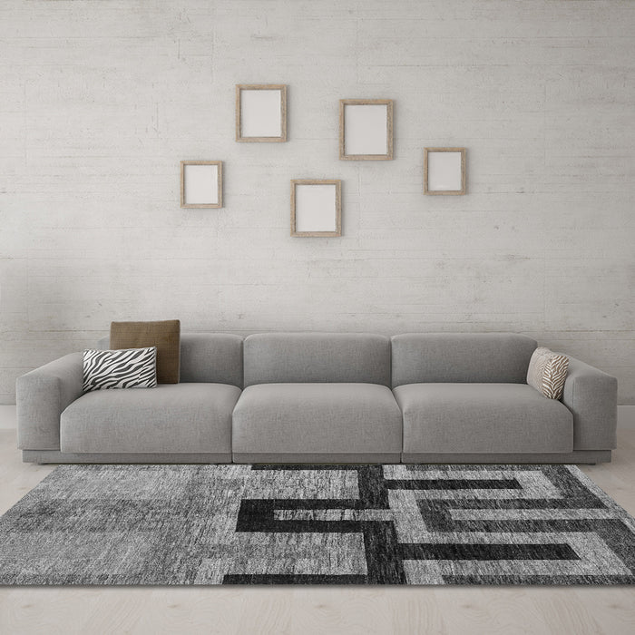 Machine Washable Abstract Gray Modern Rug in a Living Room,, wshabs5068gry