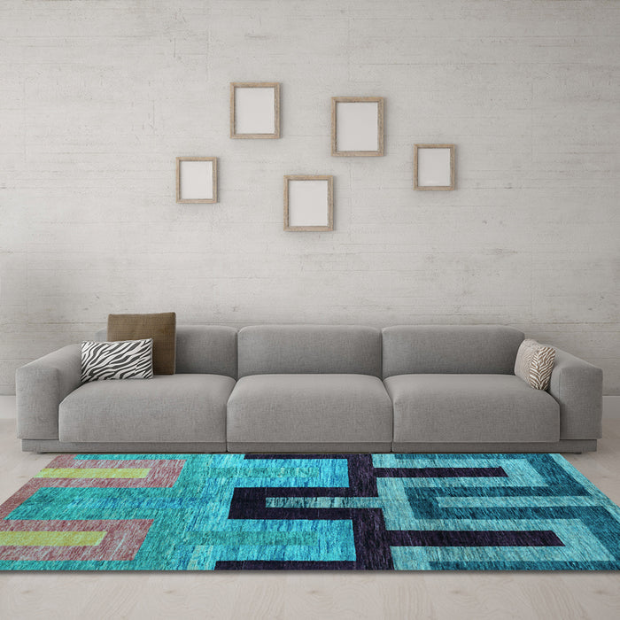 Machine Washable Abstract Light Blue Modern Rug in a Living Room, wshabs5068lblu