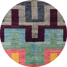 Round Machine Washable Abstract Velvet Maroon Purple Rug, wshabs5068
