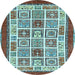 Round Abstract Light Blue Modern Rug, abs506lblu