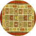 Round Machine Washable Abstract Yellow Modern Rug, wshabs506yw