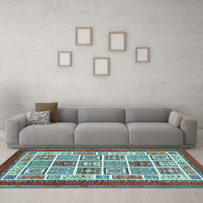 Machine Washable Abstract Light Blue Modern Rug in a Living Room, wshabs506lblu
