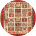 Round Machine Washable Abstract Orange Modern Area Rugs, wshabs506org