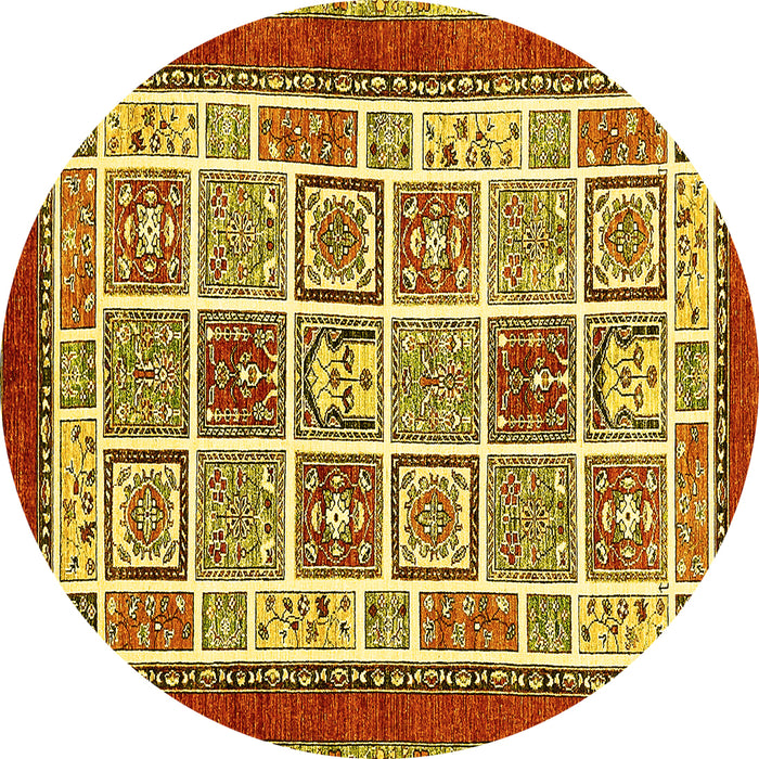 Round Abstract Yellow Modern Rug, abs506yw