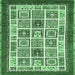 Square Machine Washable Abstract Emerald Green Modern Area Rugs, wshabs506emgrn