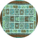 Round Machine Washable Abstract Turquoise Modern Area Rugs, wshabs506turq