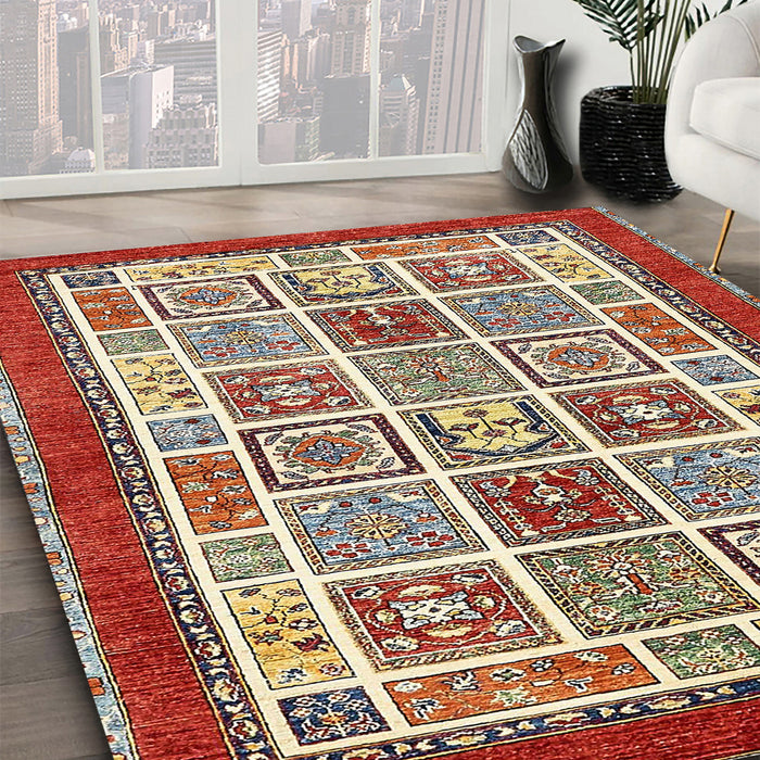 Abstract Red Modern Rug in Family Room, abs506