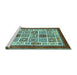 Sideview of Machine Washable Abstract Turquoise Modern Area Rugs, wshabs506turq