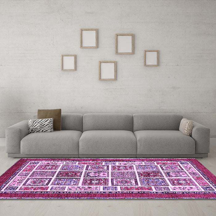 Machine Washable Abstract Purple Modern Area Rugs in a Living Room, wshabs506pur