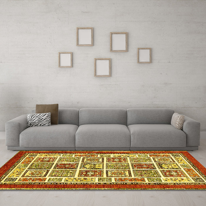Machine Washable Abstract Yellow Modern Rug in a Living Room, wshabs506yw