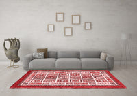 Machine Washable Abstract Red Modern Rug, wshabs506red