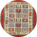 Round Machine Washable Abstract Tomato Red Rug, wshabs506