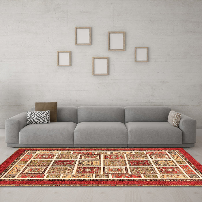 Machine Washable Abstract Orange Modern Area Rugs in a Living Room, wshabs506org