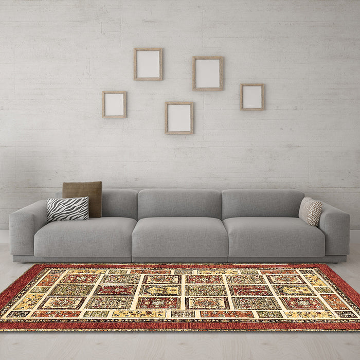Machine Washable Abstract Brown Modern Rug in a Living Room,, wshabs506brn